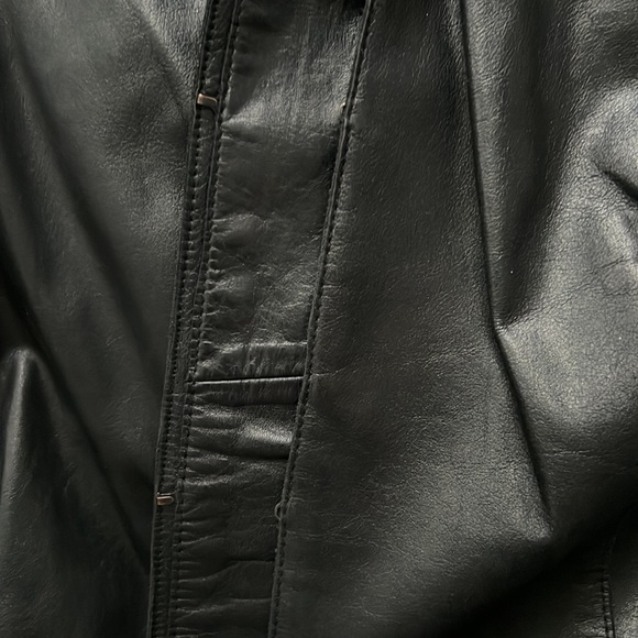 Leather Short Hem Blazer Jacket KENNETH COLE Black Banded Collar Womens M 6 8 - Picture 11 of 11